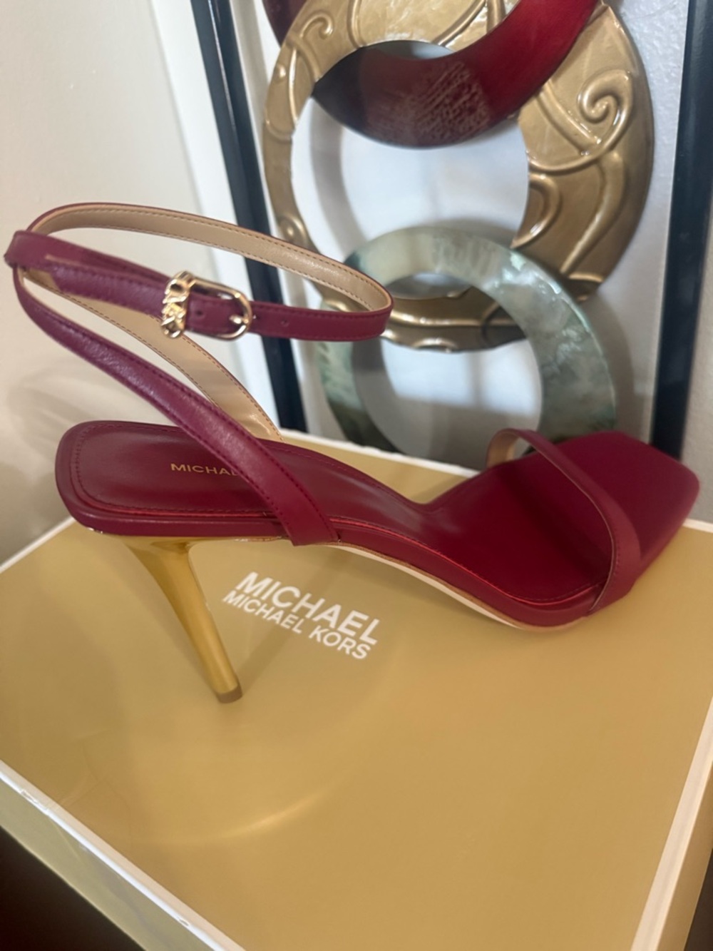 MICHAEL KORS Liana Tamano Red Slingback Heels with Gold-Tone Heel - Picture 7 of 10